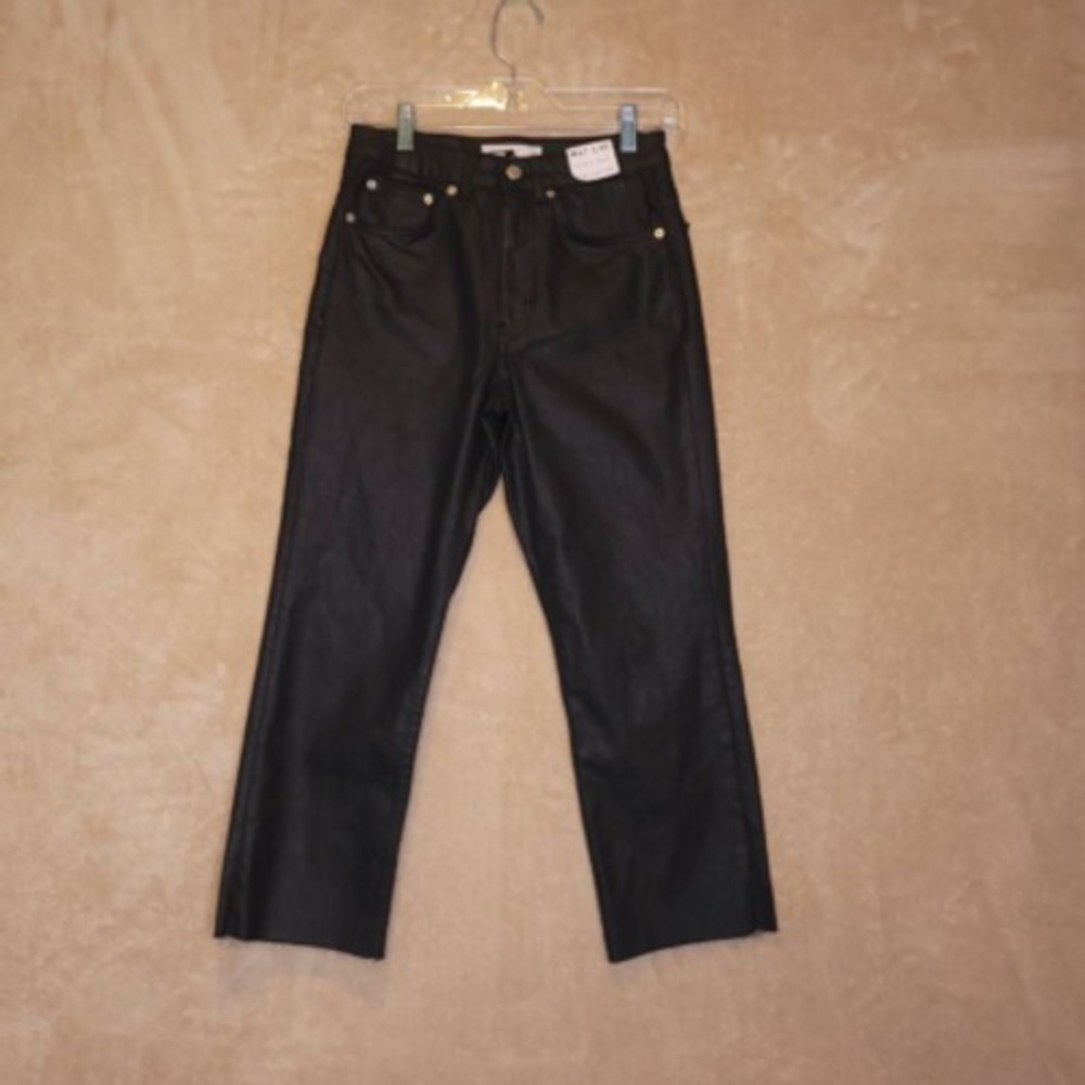 Topshop Jeans Womens Straight Leg Black Frayed Dark Wash Mid Rise Denim 27 New‎